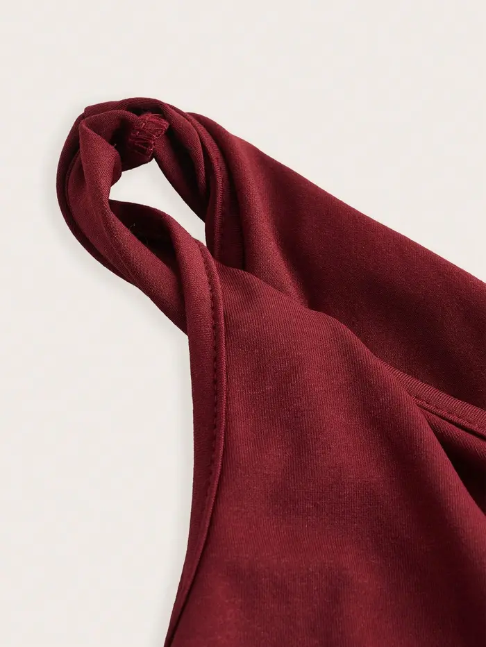 Femmes élégant bordeaux rouge torsion une épaule haut court été coupe ajustée plissé asymétrie ourlet hauts Streetwear 2025