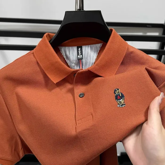 Polo à manches courtes pour hommes T-shirt respirant 100% coton marque haut de gamme ours de dessin animé