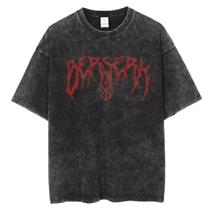 T-shirt pour Homme et Femme en Coton Délavé avec Logo Berserk Imprimé