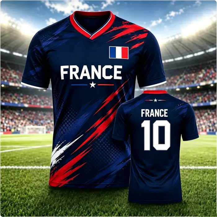 Maillot de football France pour hommes et femmes avec imprimé drapeau