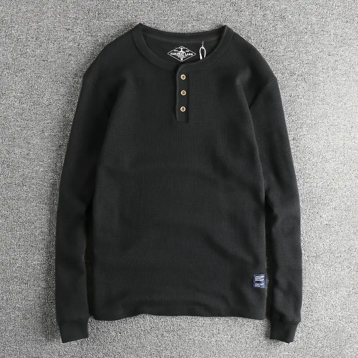 T-shirt à manches longues en tissu gaufré pour hommes