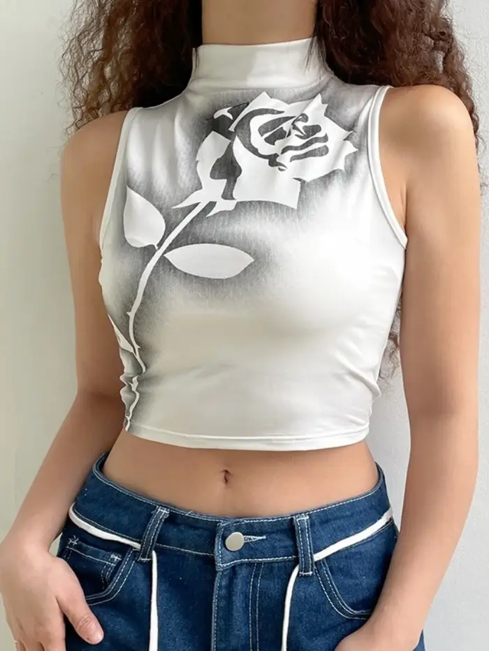 T-shirts sans manches pour femmes, Streetwear, imprimé Floral, Crop Top, accessoires Y2k, coupe cint