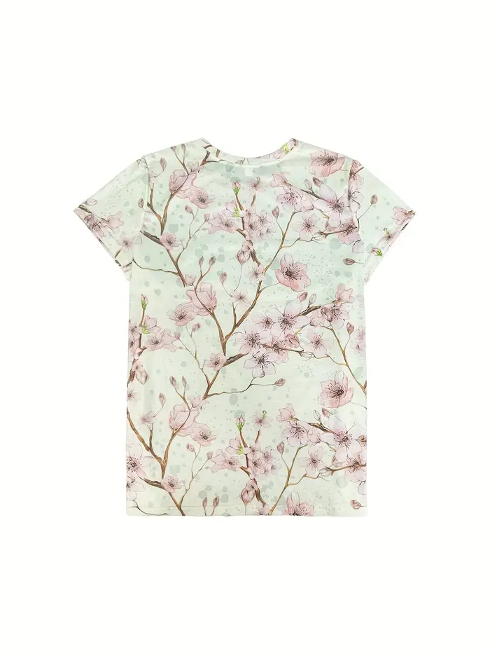 T-shirt vert pâle pour femme - Motif branche de cerisier