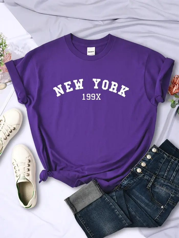 New York 199X personnalité lettre t-shirt femmes marque de mode à manches courtes décontracté confortable