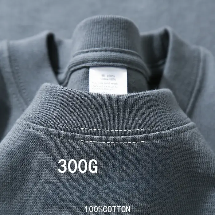 T-shirt à manches courtes en coton épais, Beige, 300g, col rond, ample et Base, pour hommes et femme