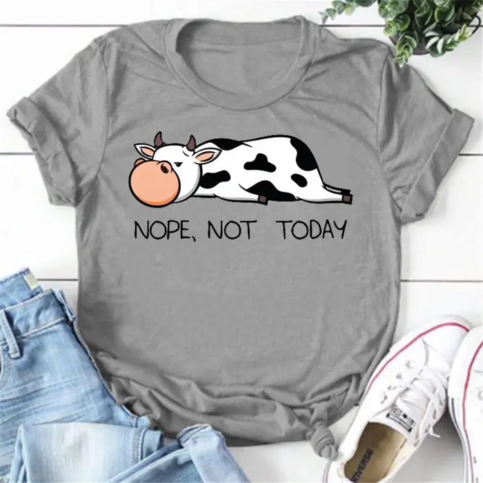 T-shirt manches courtes col rond femme, estival et décontracté, avec vaches mignonnes, Nnegoing Not 