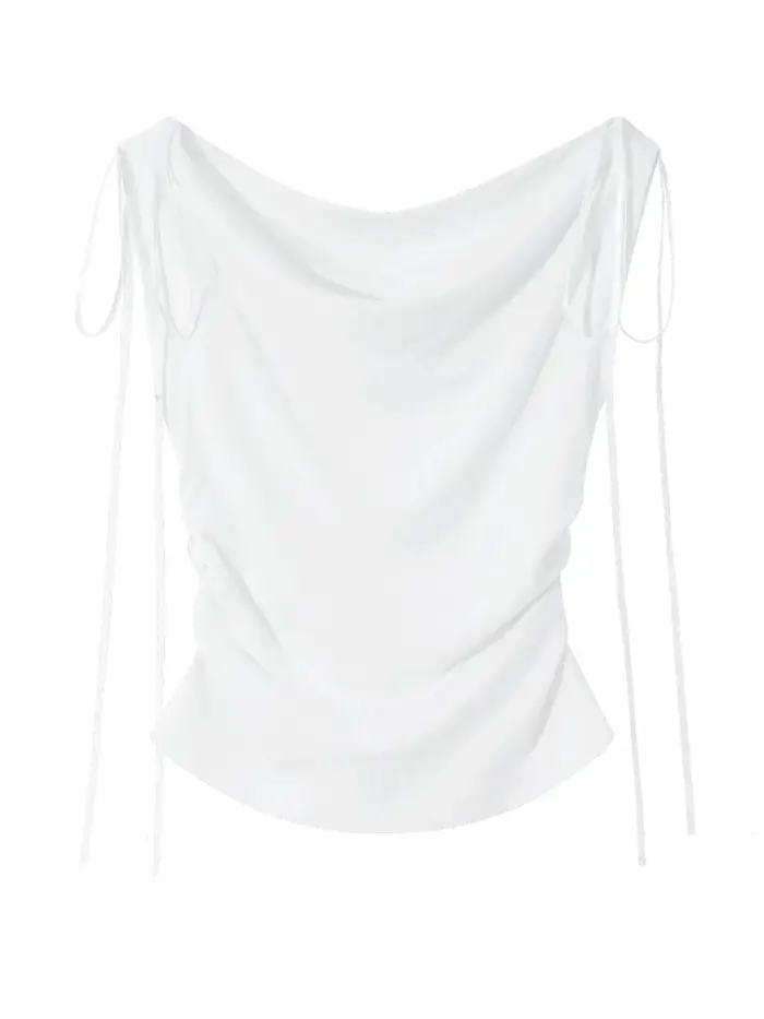 T-shirt femme blanc uni polyvalent à col bénitier Y2K
