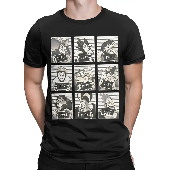 T-shirt en coton Villains pour homme, style vintage, col rond, nouveauté, imprimé, coupe oversize, i