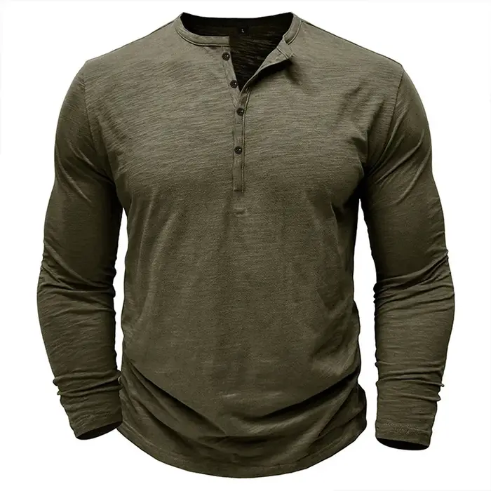 T-shirt à manches longues et col Henley pour hommes
