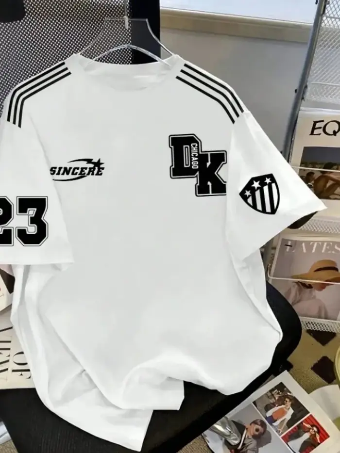 T-shirt respirant à col rond pour hommes, Simple et décontracté, américain, avec motif imprimé numér