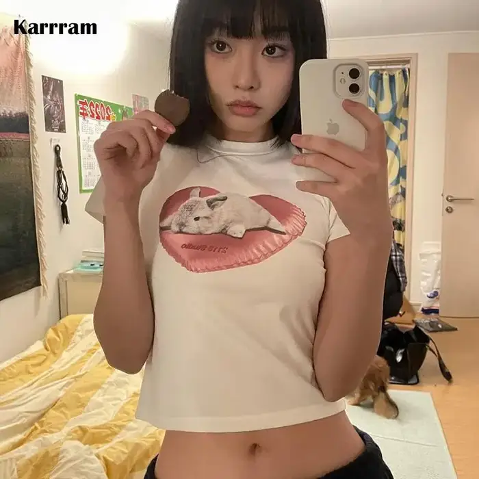 Karr233-T-shirt à manches courtes avec lapin imprimé