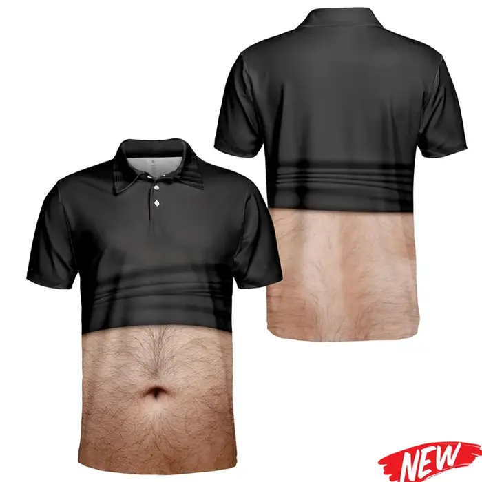 Nouveau Polo Homme Amusant à Motif Ventre Musclé