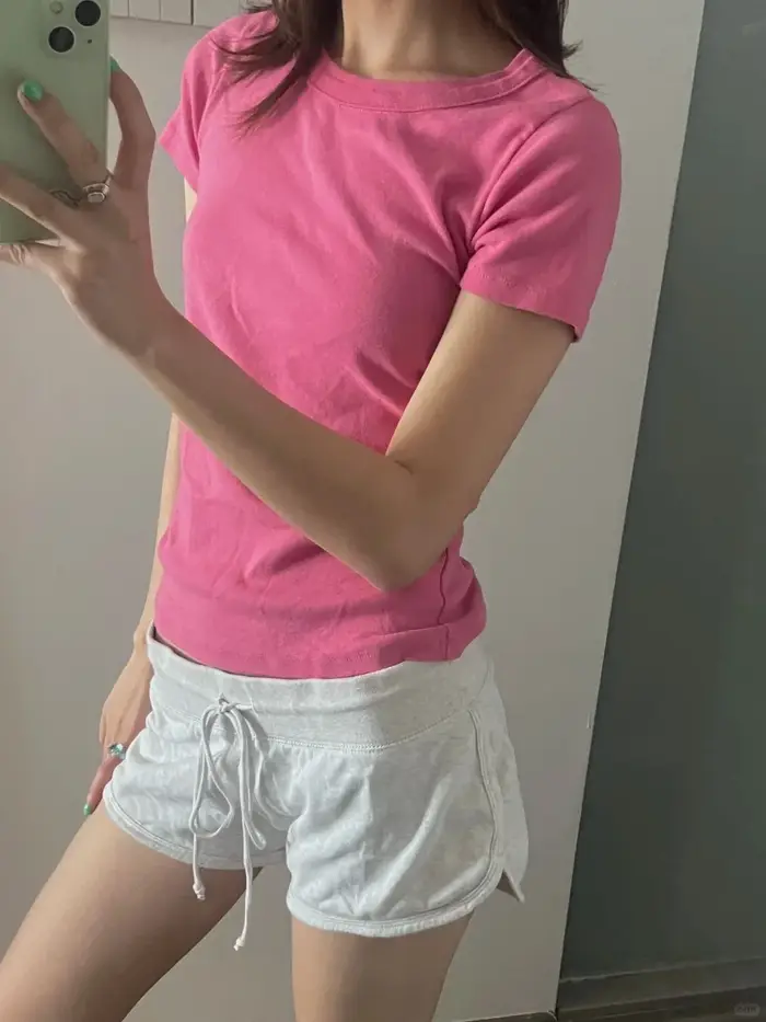 T-shirt col rond rouge rosé pour femme