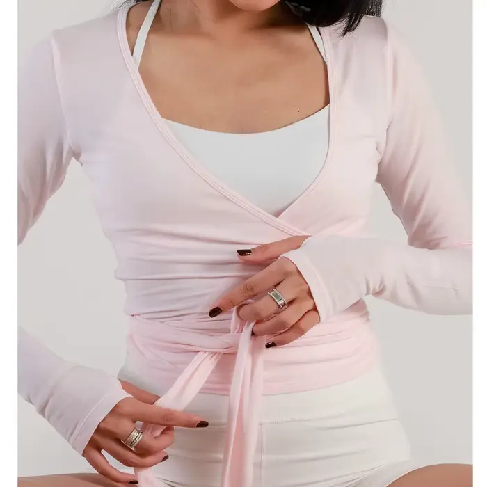 Femmes Sexy Wrap culture hauts T-Shirts à manches longues col en V profond cravate entraînement Ballet Pilates Yoga