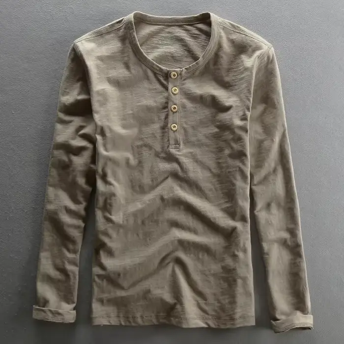 T-shirt à manches longues en pur coton pour hommes, pull à col rond, t-shirts basiques décontractés,