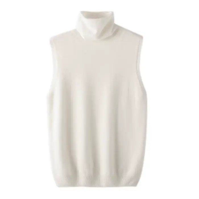 Femmes 100% laine mérinos pulls sans manches col roulé pull gilet