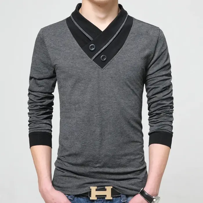 T-shirt à manches longues pour hommes avec col montant