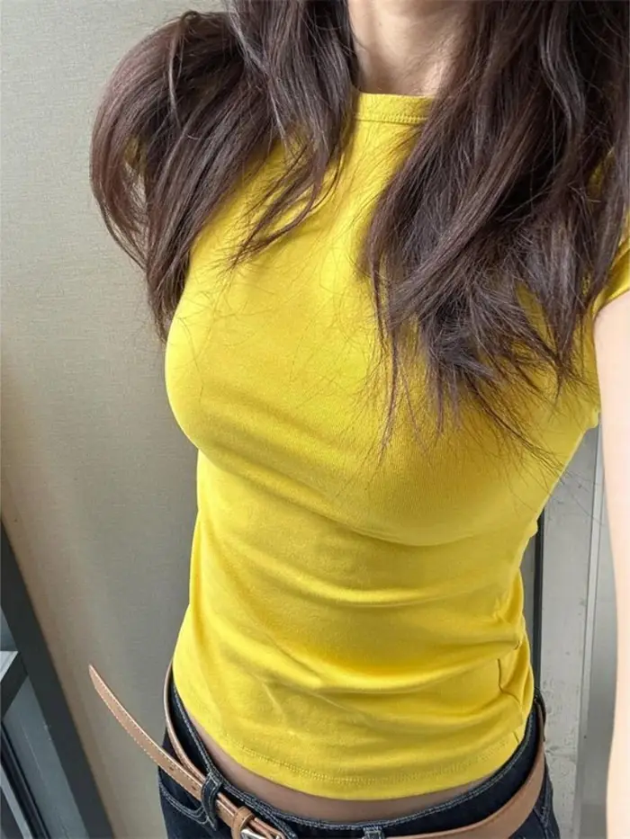 Hauts en coton jaune pour femmes