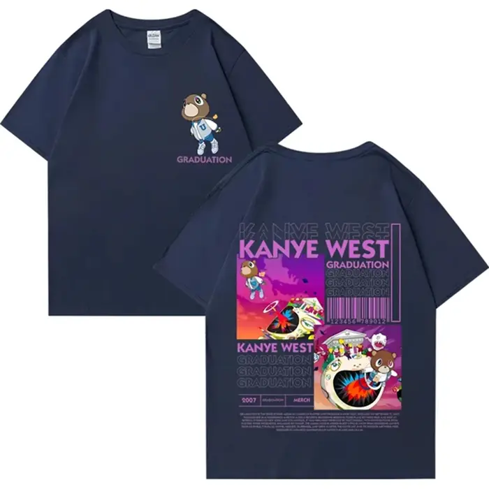 Kanye West Graduation Bear Double face imprimé t-shirt hommes femmes mode Hip Hop dessus frais à manches courtes unisexe T-shirts 72463