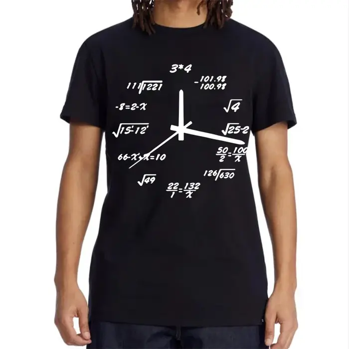 T-shirt homme 100% coton décontracté drôle horloge mathématique imprimer été ample col rond T-shirt