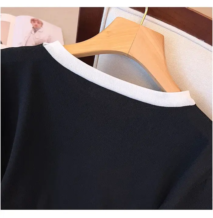 T-shirt manches courtes femme, estival et de grande taille, noir et vert, 170 noix, buste, adt Ice,