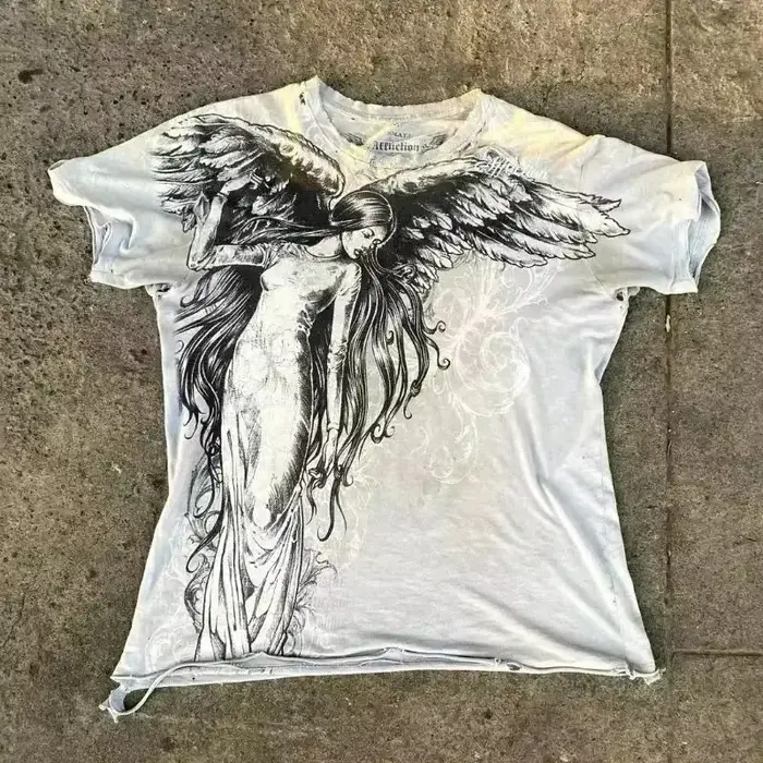 Classique Y2K Style gothique T-shirt imprimé surdimensionné
