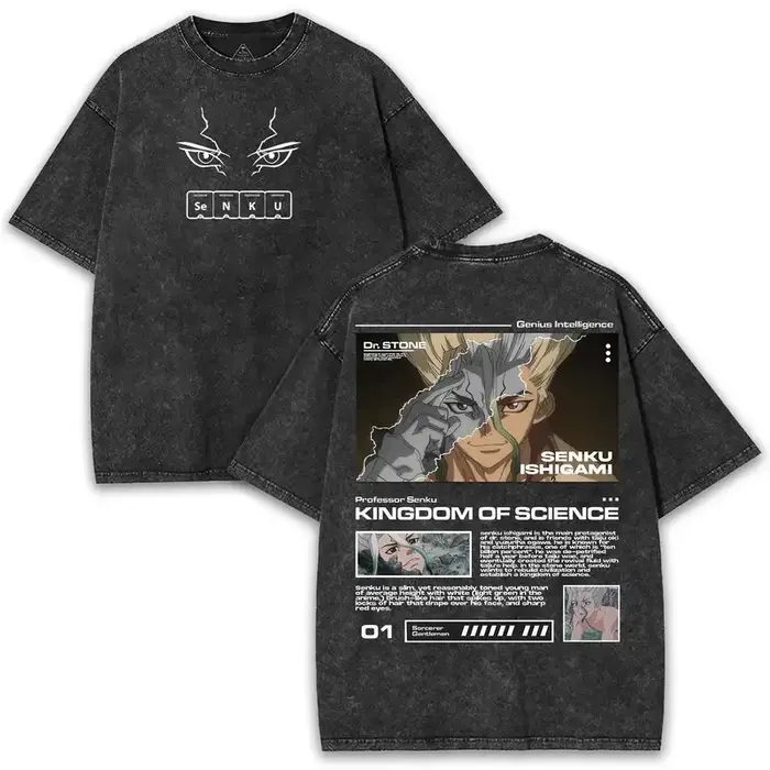 Nouveau Ishigami Senku T-shirt graphique Dr. Stone Anime Vintage lavé surdimensionné T-shirt hommes 