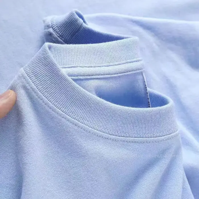 Cyan 400g coton lourd à manches courtes T-shirt été petit décolleté ample épais imperméable hommes et femmes t-shirts