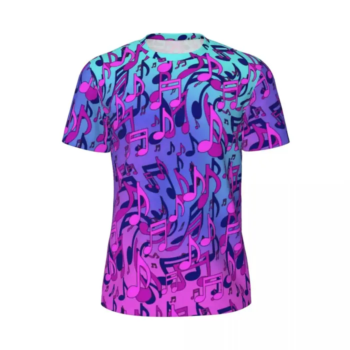 T-Shirt Sportif à Col Rond pour Homme, Notes de Musique Vertes, Hiphelicopter, Guitares Imprimées, Vêtements de Style de Rue, Cadeau, Été