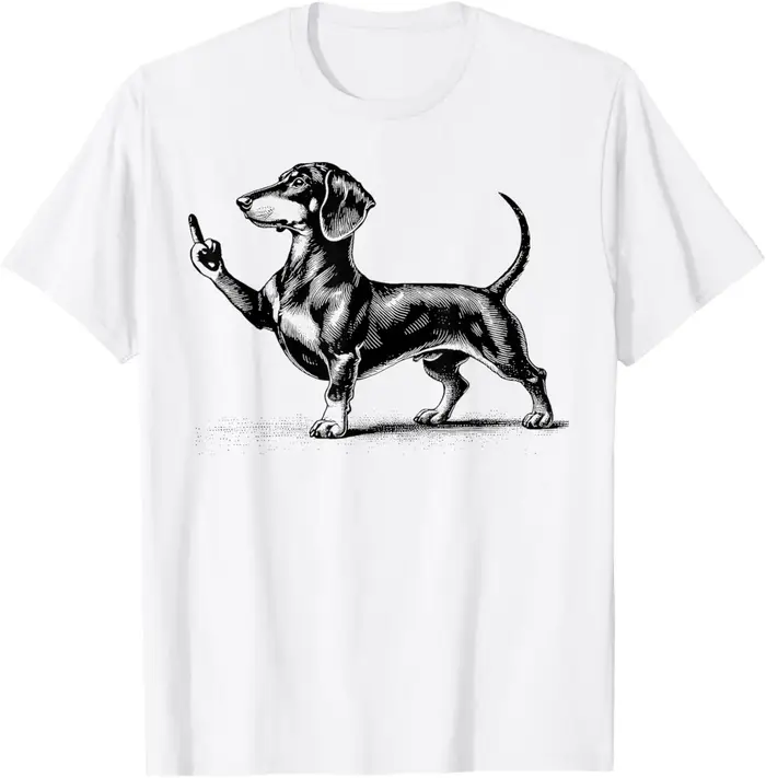 T-shirt drôle avec motif Teckel noir et doigt d'honneur, vêtement unisexe