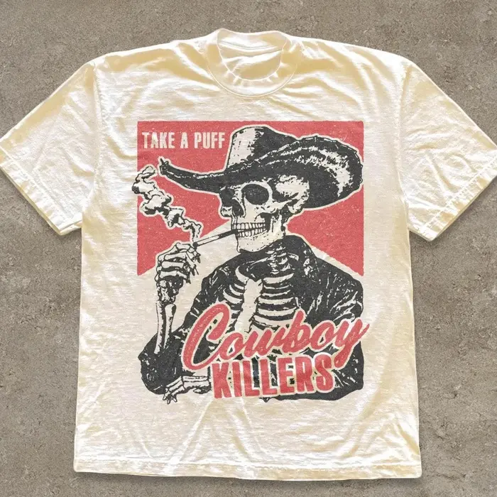 T-shirt Cowboy Tueur avec Crâne Fumant