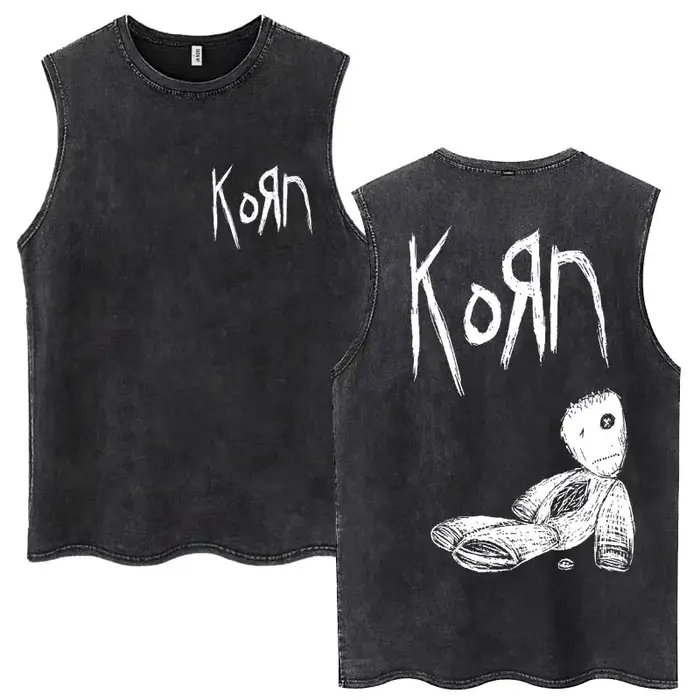 Rock Band Korn Débardeur délavé Hommes Femmes Métal Gothique Harajuku T-Shirts Sans Manches