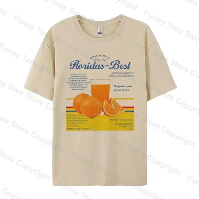 T-shirt Vintage Femme Orange Floride Esthétique Rétro Imprimé Fruits Unisexe 2026 Été Oversize Streetwear Hauts