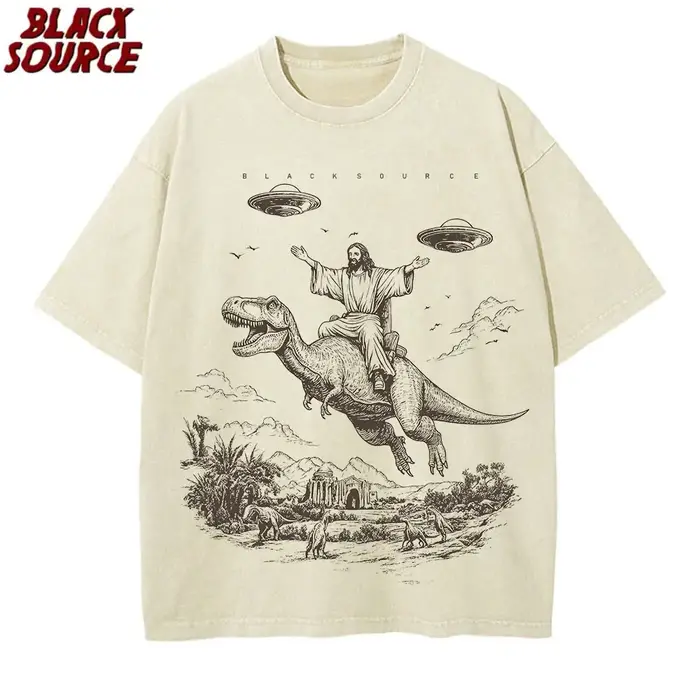 T075 dessin animé dinosaure imprimé mode T-Shirt femmes unisexe lavage en détresse Vintage
