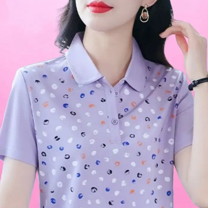 Nouveau T-shirt Polo Femme d'été à Col Revers et Manches Courtes