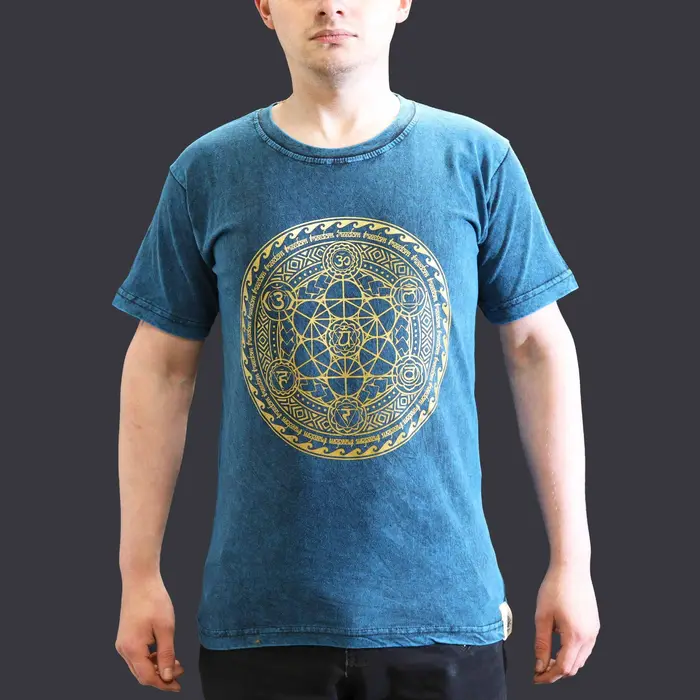 Nomad Sari Stonewashed Cotton T-Shirt – Chakra – Blue – Small
