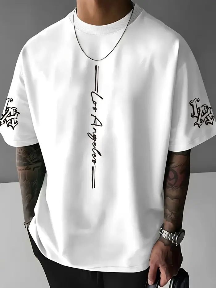 Nouveau T-shirt homme été 2026 – Col rond, imprimé lettres, style décontracté, tendance et créatif, 