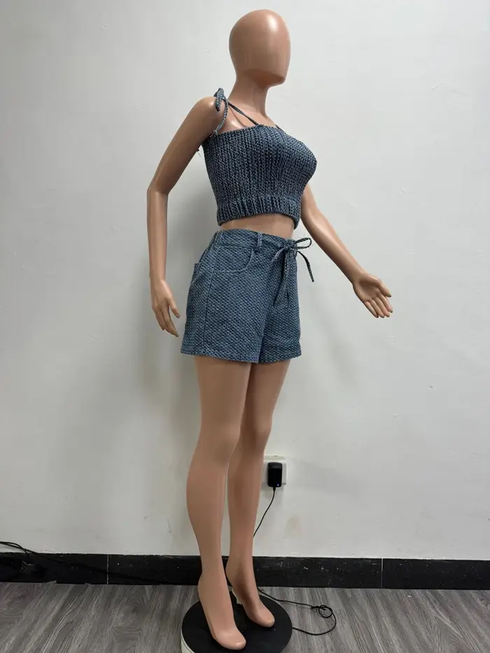 Sexy jean tenue femmes ensembles sans manches sangle haut court Shorts costume 2025 vêtements d'été décontracté Denim
