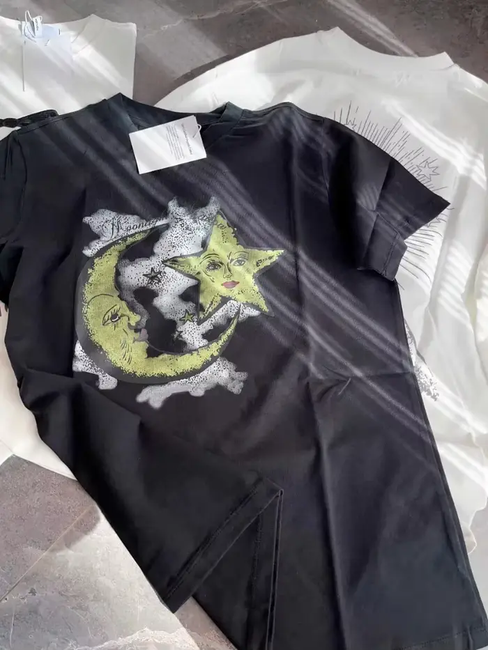 100% coton imprimé graphique broderie T-Shirt femmes à manches courtes col rond été T-Shirt nouveau 