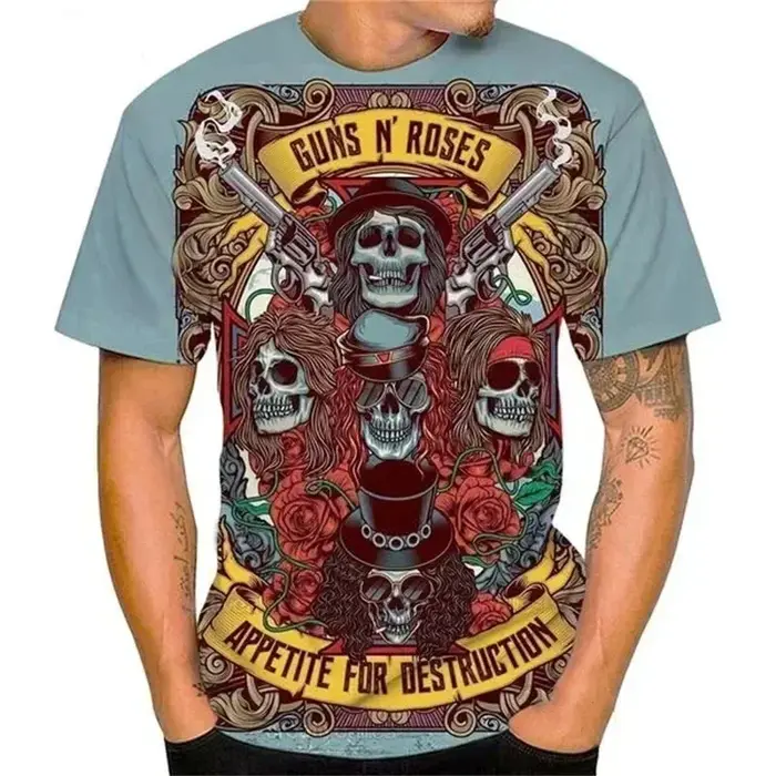 Vintage Guns N Roses impression 3D T-Shirt col rond hommes décontracté à manches courtes groupe de R