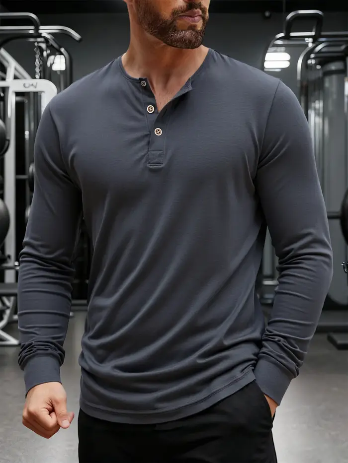 T-Shirt manches longues col Henley pour homme