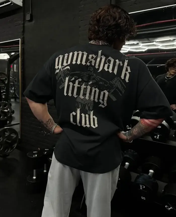 T-shirt d'été en coton à manches courtes pour homme, coupe ample, imprimé requin, style sportif GYM 
