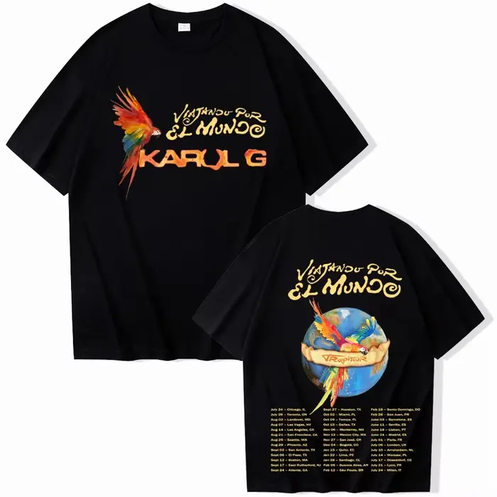 T-shirt Karol G Tropitour 2026 pour homme et femme, chemise décontractée à manches courtes et col ro
