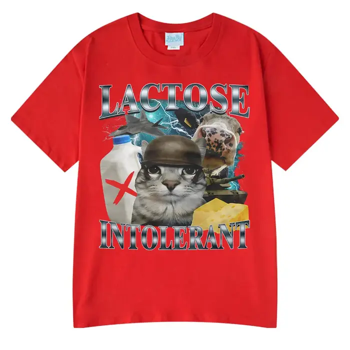 2025 été offre spéciale porte Lactose intolerant drôle chat Meme T-shirts mode t-shirt Hip Hop Coupl