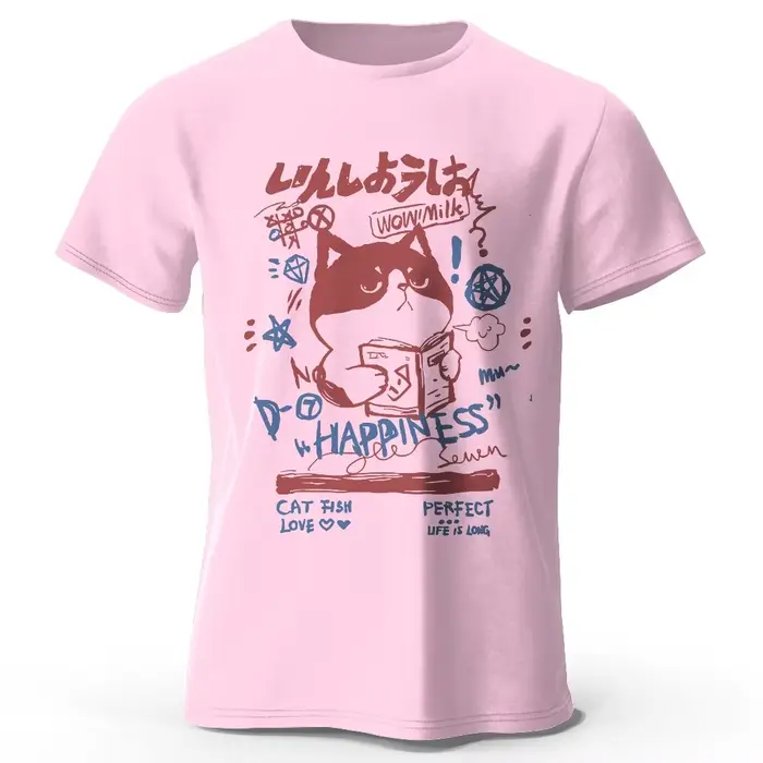 Kawaii Cat Doodle Harajuku imprimé 100% coton T-Shirt