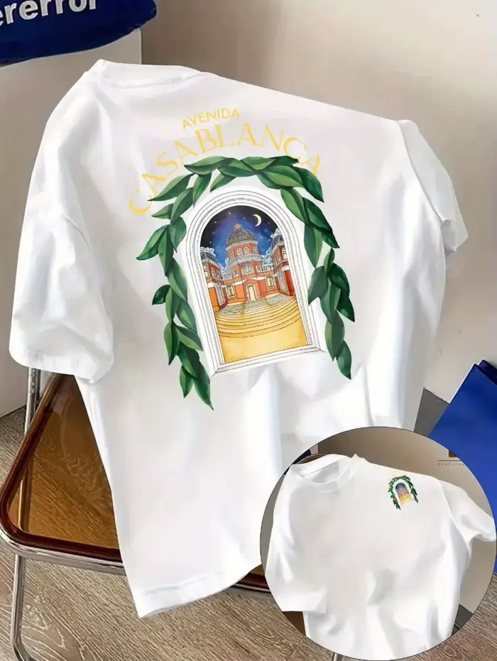 Nouveau T-shirt graphique Casablanca Avenue Villa pour homme 2026 – Style vacances de luxe