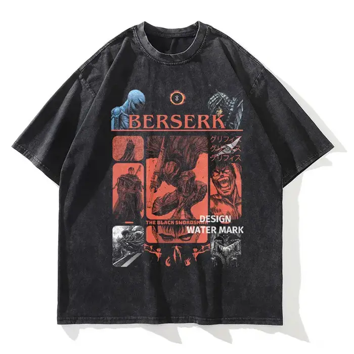 Anime Berserk t-shirt Guts Griffith Vintage lavé T-shirts Streetwear Manga hauts