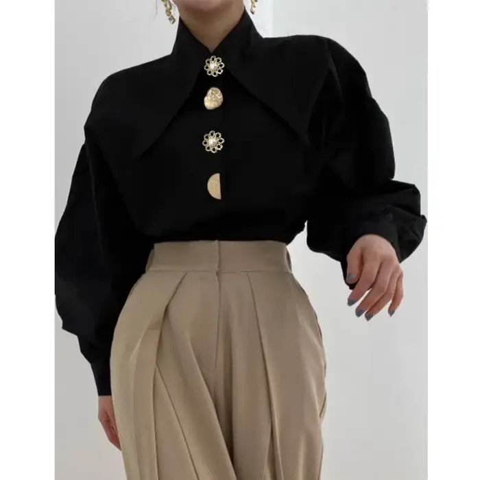 Printemps mode chemise à manches longues col pointu bureau dame Blouse