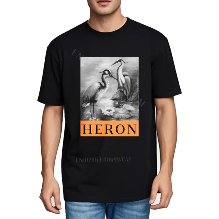 Haut pour hommes respirant à la mode T-shirt Heron oiseaux près de l'eau Orange usage quotidien t-shirts Streetwear