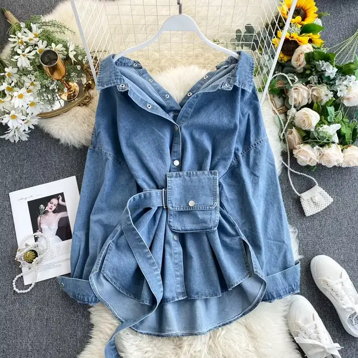 Chemises en denim à boutonnage simple pour femmes